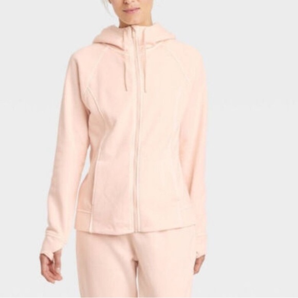 *DONATED* AIM NWT Pink Fleece Full Zip Hoodie with Thumbholes Size Small - Picture 1 of 16